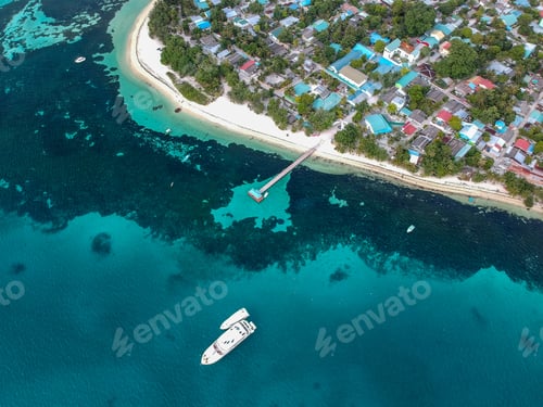 Preview: Aerial photography of a ship leaving its port with the [urpose of going and finding new adventures