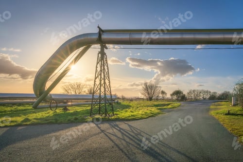 Preview: Geothermal Pipeline Crossing Road at Sunset, Larderello, Tuscany, Italy