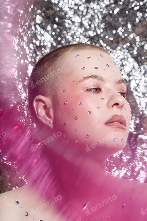Preview: Close Up Portrait of Girl with Crystal Makeup