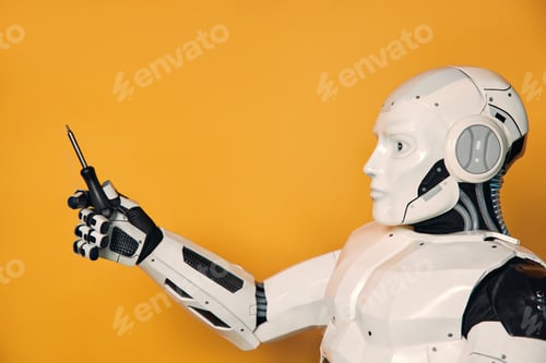 Preview: Robot isolated on orange background