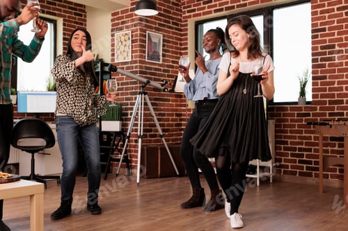 Preview: Young adults at various nationalities dance, wine party