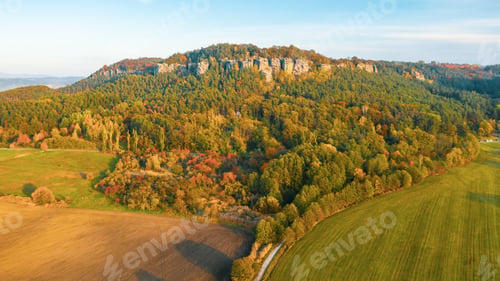 Preview: Bohemian Paradise. Sandstone rock formation group in Cesky raj at sunset