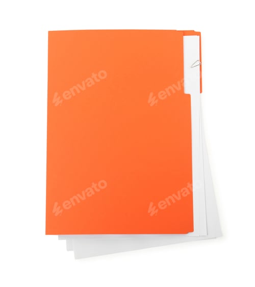 Preview: Orange file with documents isolated on white, top view