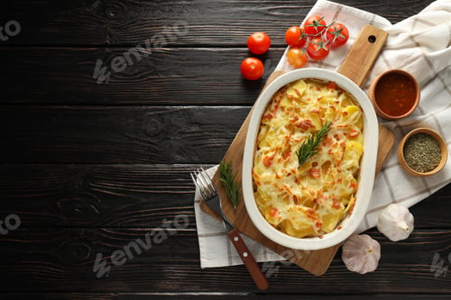 Preview: Concept of tasty and delicious homemade food - potato casserole