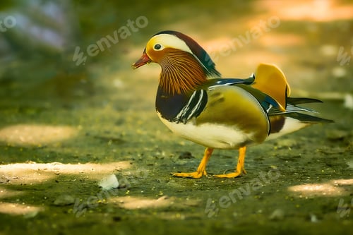 Preview: Selective focus shot of a brown mallard duck swimming on a pond