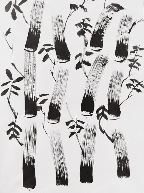 Preview: Black ink bamboo, traditional dry brush painting