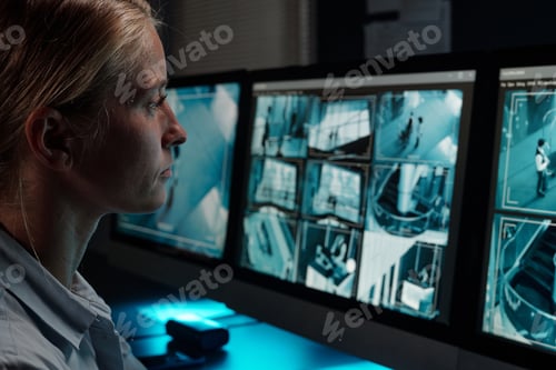 Preview: Female guard sitting by workplace