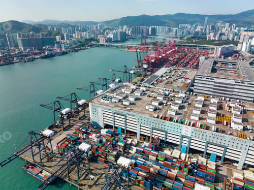 Preview: Kwai Tsing, Hong Kong 05 December 2021: Top view of Hong Kong cargo terminal