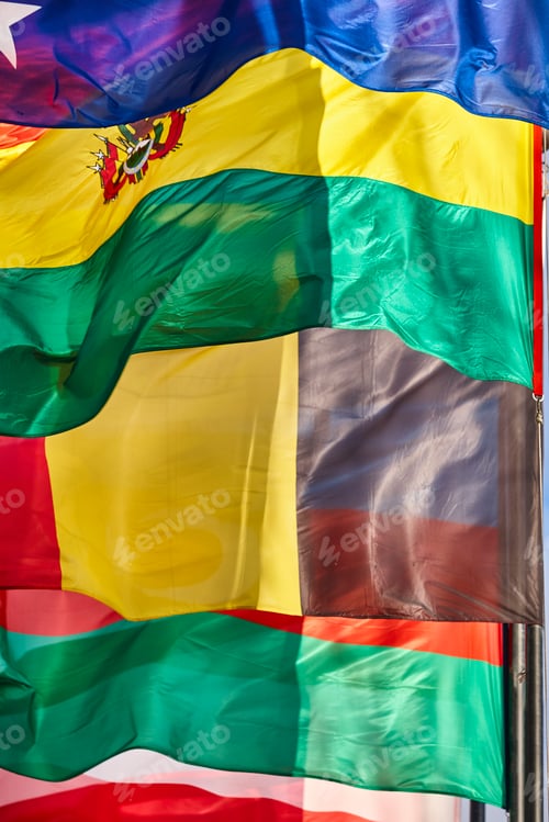 Preview: Flags of the word waving in the wind. Nation emblems