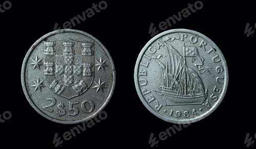 Preview: Portugese escudo coin obverse and reverse, coins of Portugal
