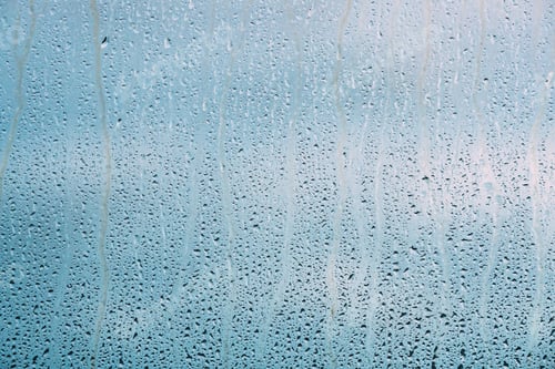 Preview: Drops Of Water Or Rain On Wet Glass Background. Moody Photo In C