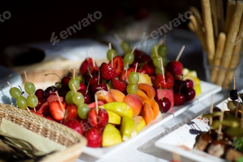Preview: Fresh Fruit Skewers and Breadsticks on Display