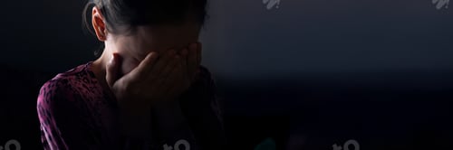 Preview: Sad Child Covering Face in Wide Banner with Copy Space