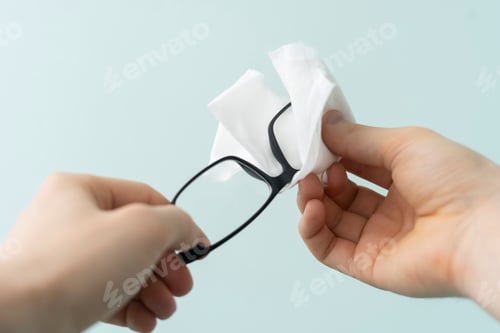 Preview: a person's hands holding eye glasses and wipe the lenses, clean view sight