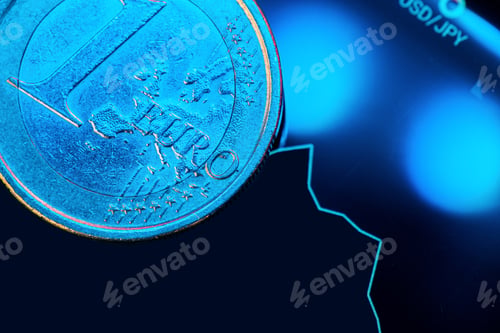 Preview: Euro coin on stock chart. Financial investment concept.