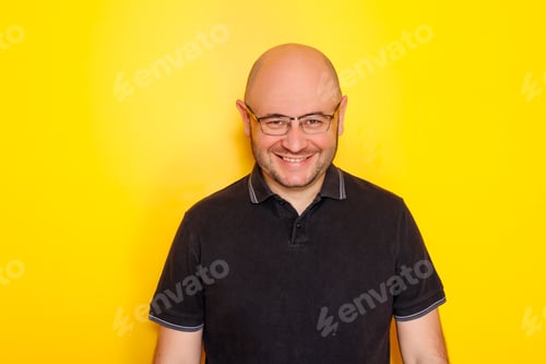Preview: Portrait of funny mid 30s bald overweight man