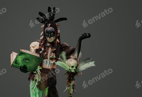 Preview: Evil witch woman with staff and book of dead