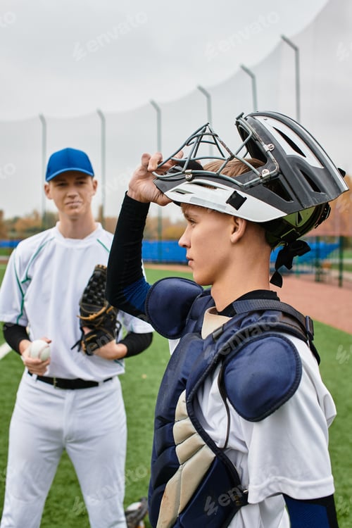 Preview: Two teenage boys showcasing their baseball skills on the field during practice