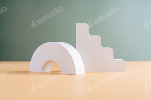 Preview: White concrete advertising stand with shadow. Gypsum podium for the presentation of cosmetic product