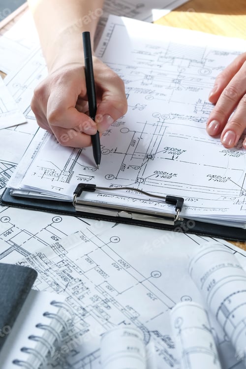 Preview: Architects concept, engineer architect designer freelance work on start-up project drawing, construc