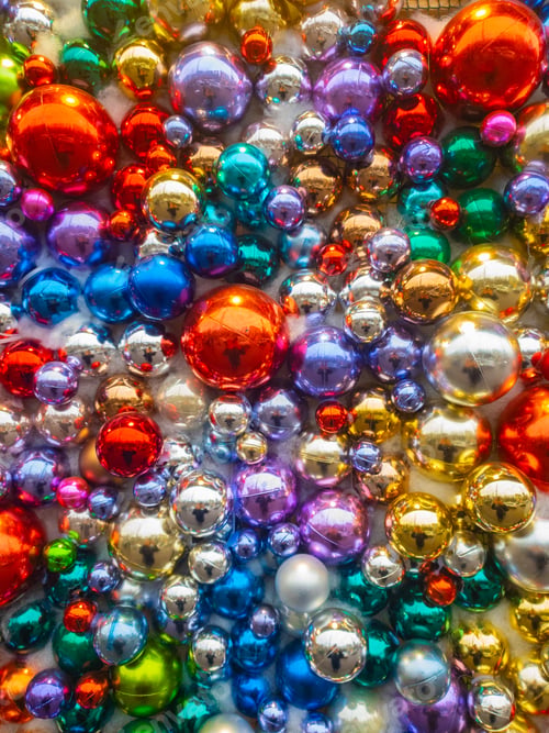 Preview: Variety of colorful balls and Christmas baubles. Background for Christmas holidays and vacation