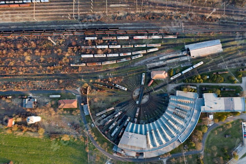 Preview: Industrial conceptual scene with trains. Top view.