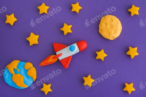 Preview: Space Rocket Flying To The Moon Through The Starry Sky