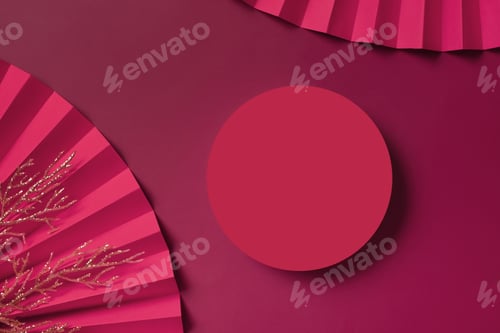 Preview: Mock up podium round stage or pedestal and paper art Chinese new year symbol