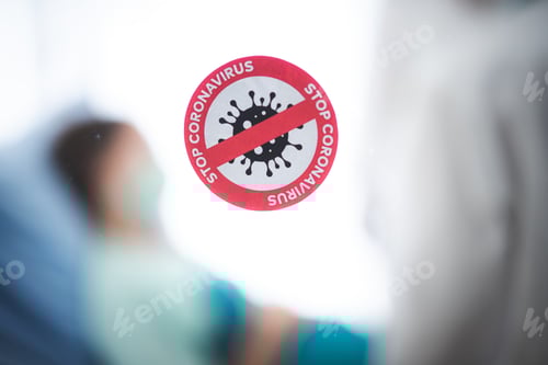 Preview: Stop Coronavirus Sign on Hospital Window