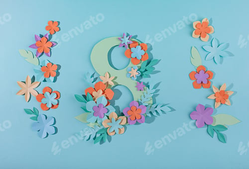 Preview: Women's Day 8 March greeting card from paper flowers