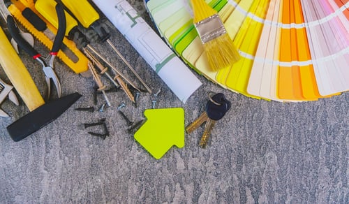 Preview: home improvement concept - construction tools and items. selective focus.
