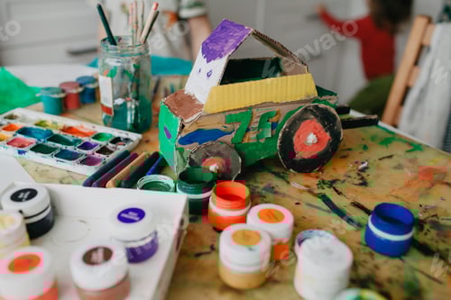 Preview: The craft made of cardboard by the hands of a child.