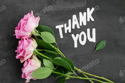 Preview: Thank you message on gray background with flowers. Background for postcard.