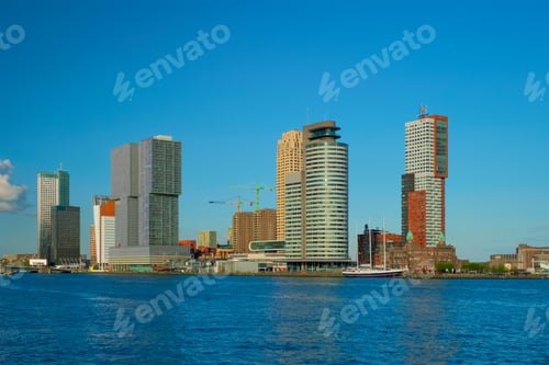 Preview: Rotterdam skyscrapers skyline view over of Nieuwe Maas river. Rotterdam