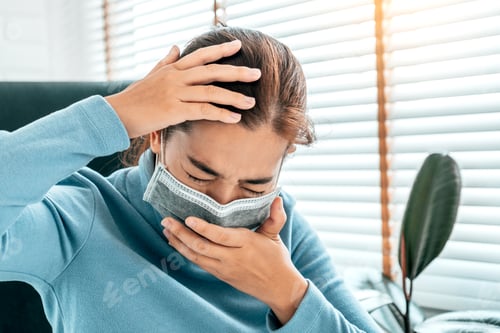 Preview: Asian women Feeling fever comfortable at home and to prevent the spread of the virus