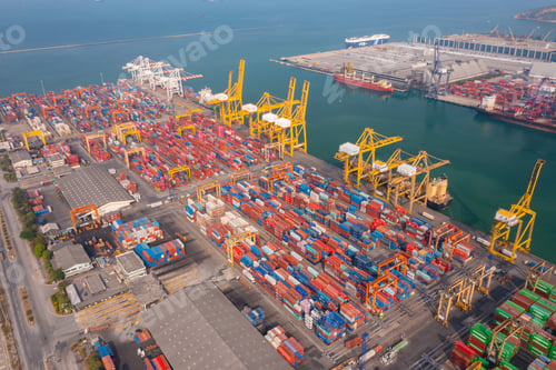 Preview: Aerial top view of container cargo ship in the export and import business and logistics