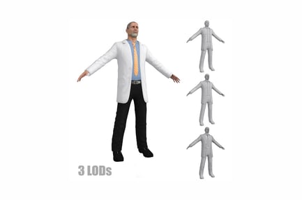 Preview: Figure lab-coated man with extended arms and replicated figures
