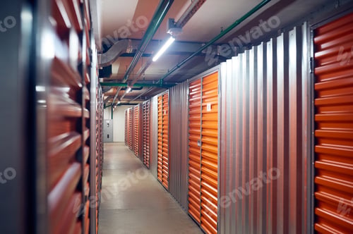 Preview: Row of storage containers in warehouse