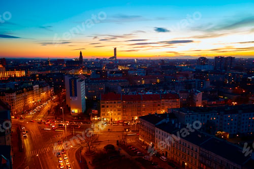 Preview: Wroclaw city at night, aerial view