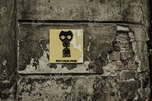 Preview: Apocalypse symbol painted on ruin wall