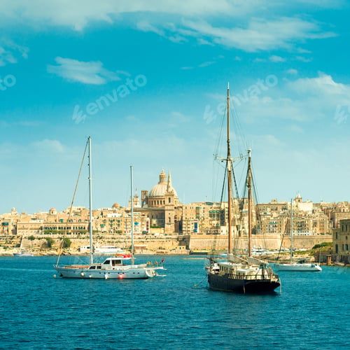 Preview: view of sailing boats with Valletta cityscape on the background