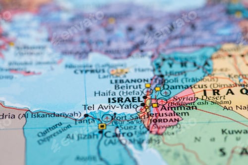 Preview: Close up shot of Israel on world map