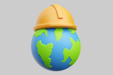 Preview: Earth Wearing Yellow Hard Hat For Global Construction