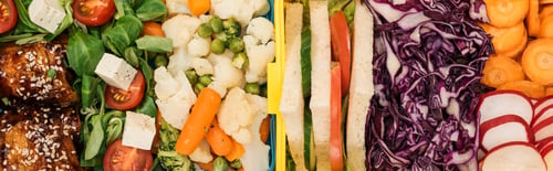 Preview: panoramic shot of lunch boxes with food