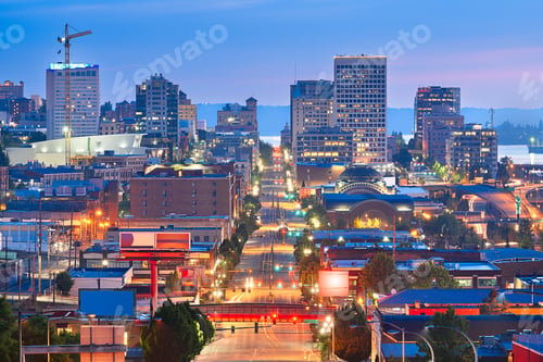 Preview: Tacoma, Washington, USA cityscape over Pacific Ave