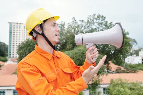 Preview: Construction Site Worker with Loudspeaker