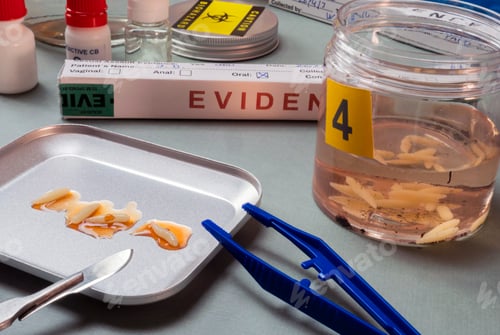 Preview: Analysis of larvae from corpse involved in murder in crime lab, conceptual image