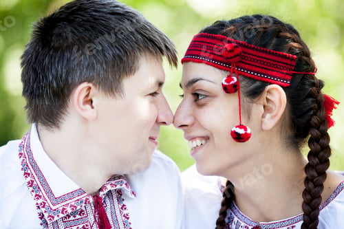 Preview: Slav girl and young cossack at nature.