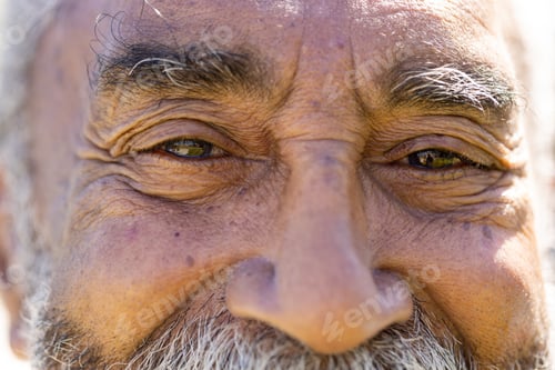 Preview: Portrait close up of happy senior biracial man looking at camera and smiling in sun