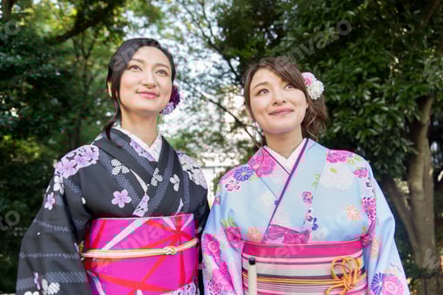 Preview: Japanese women with kimono walking in Tokyo